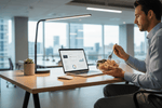 Business professional eating a meal prep bowl at a desk