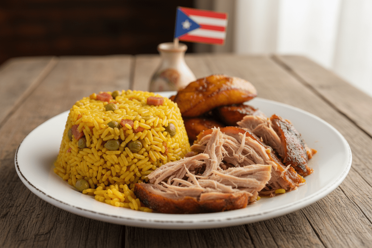 Authentic Puerto Rican plate from Chef Shaby y Su Mai in Denton Texas