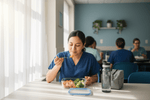Nurse eating meal prep during a break at the hospital