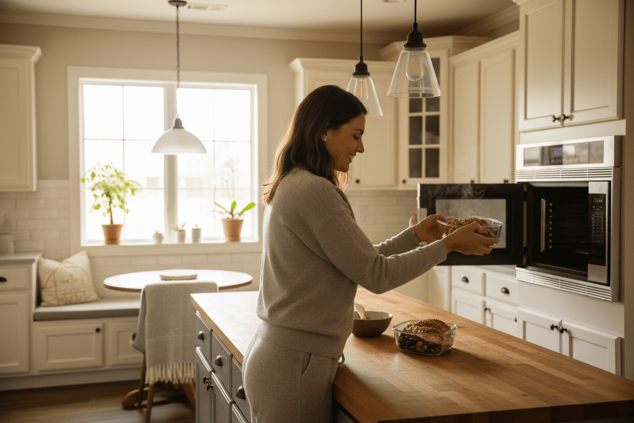 Busy mom unpacking Chef Shaby meal prep at home