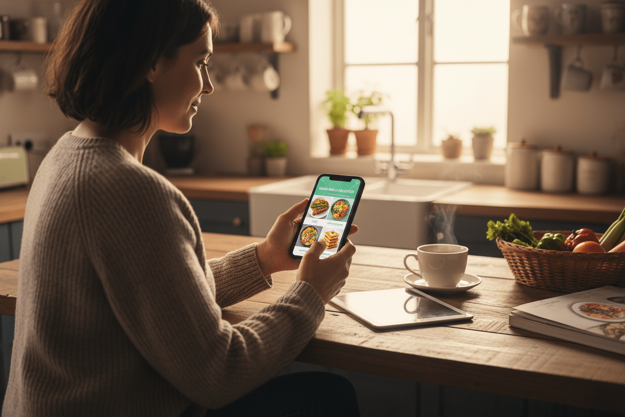 Beginner choosing meal prep meals on a phone screen