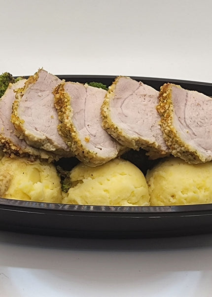 Parmesan crusted pork cutlet baked golden in a meal prep container