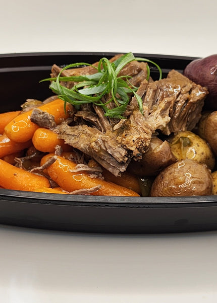 Pot roast with carrots and potatoes in a Chef Shaby meal prep container