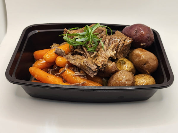 Pot roast with carrots and potatoes in a Chef Shaby meal prep container