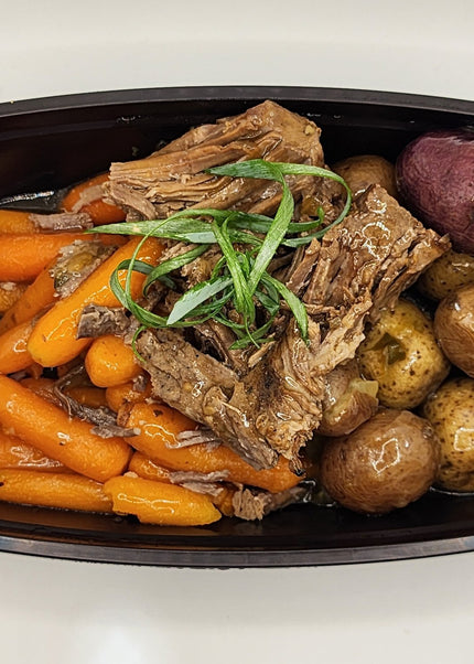 Pot roast with carrots and potatoes in a Chef Shaby meal prep container