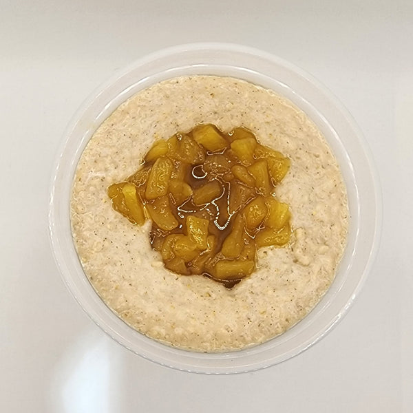 Almond milk oatmeal topped with pineapple preserve made fresh in Denton Texas