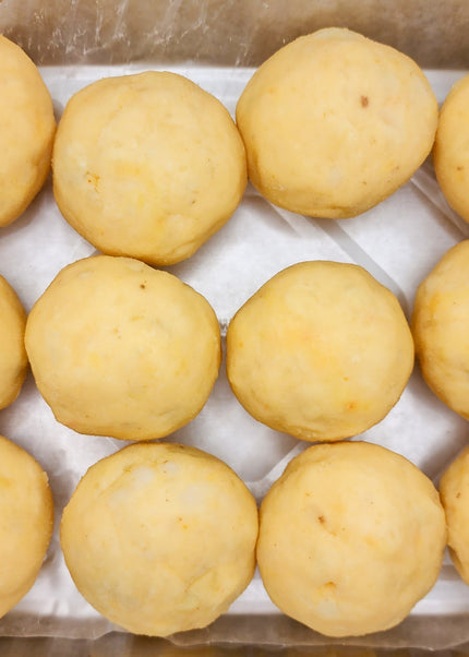 “Close-up of crispy relleno de papa made by Chef Shaby y Su Mai for weekly DFW pickup”