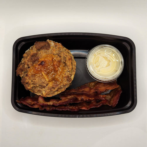 Orange marmalade French toast casserole with crispy bacon meal prep