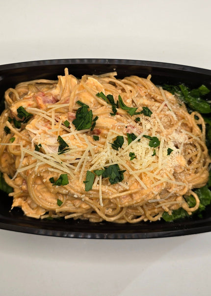 Chicken pasta in creamy pink sauce meal prep by Chef Shaby