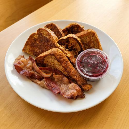 French Toast with Mixed Berries Compote & Bacon