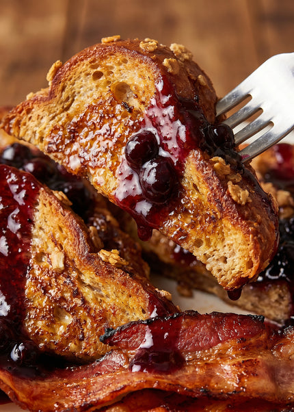 French Toast with Mixed Berries Compote & Bacon
